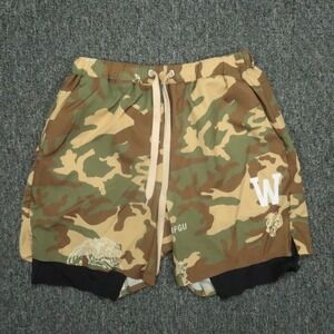 Darc Sport Shorts Mens Small Brown Green Camo Wolves Club Lined Zip Pocket